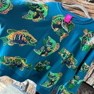 QOS Queen of Sparkles Medium bass fish sequin sweatshirt